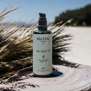 Body Relief oil with cactus desert background.